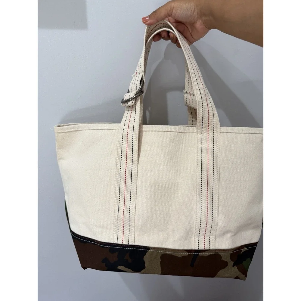 L.L.Bean Signature Tote Woodland Camo Bottom O Ring Adjustable Handles 22x14